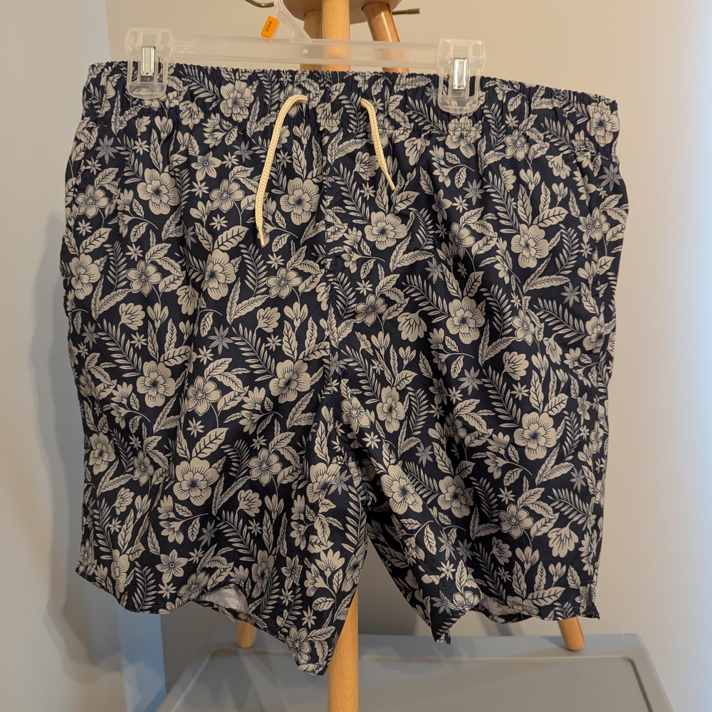 Navy Floral Print Men's Swim Shorts